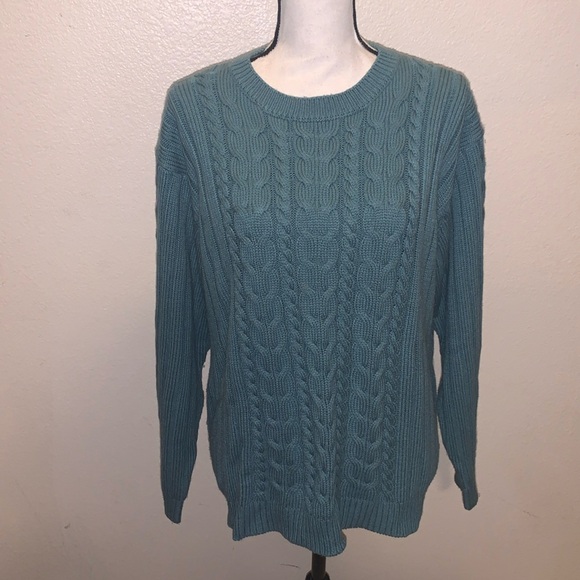 Baxter Wells Green Cable Knit Crewneck Sweater - Picture 1 of 7
